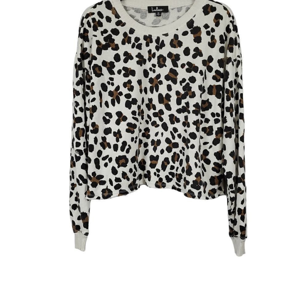 Lulus Long Sleeve Animal Print Crew Neck Cropped Sweatshirt